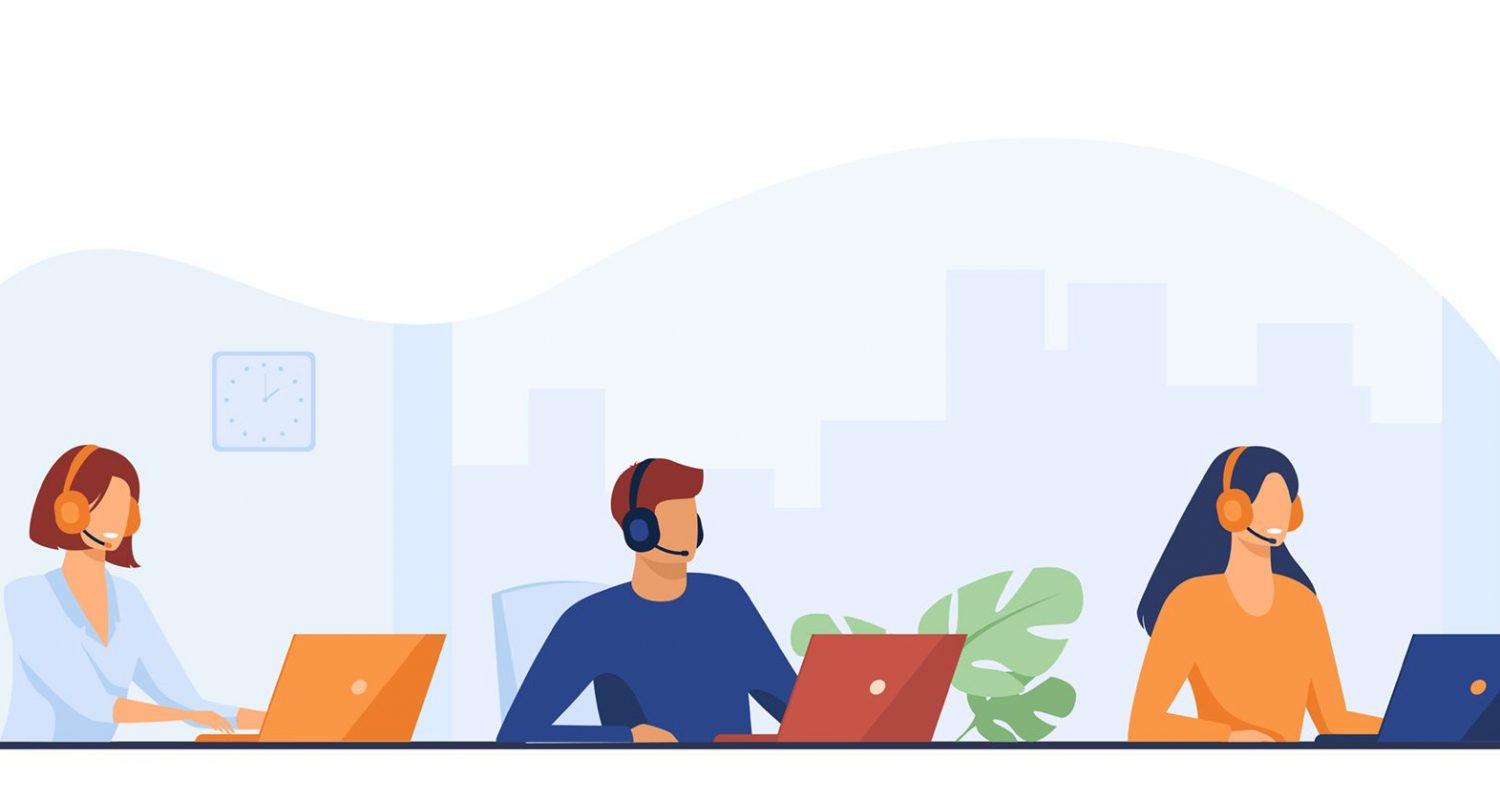 Customer support representatives working in call center